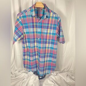 Daniel Cremieux Plaid Short-Sleeve Button-Down — Springtime Blue & Pink & Yellow